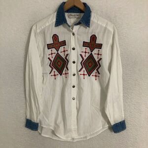 Vtg Panhandle Slim Western Shirt Women Size S Button Up Denim Collar Rodeo Ranch